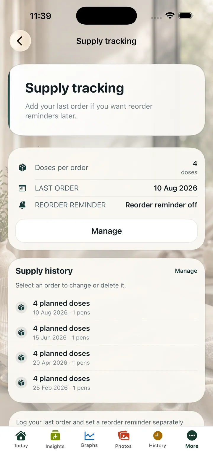 OneGLP: Record medicine supplies and manage reorder reminders.