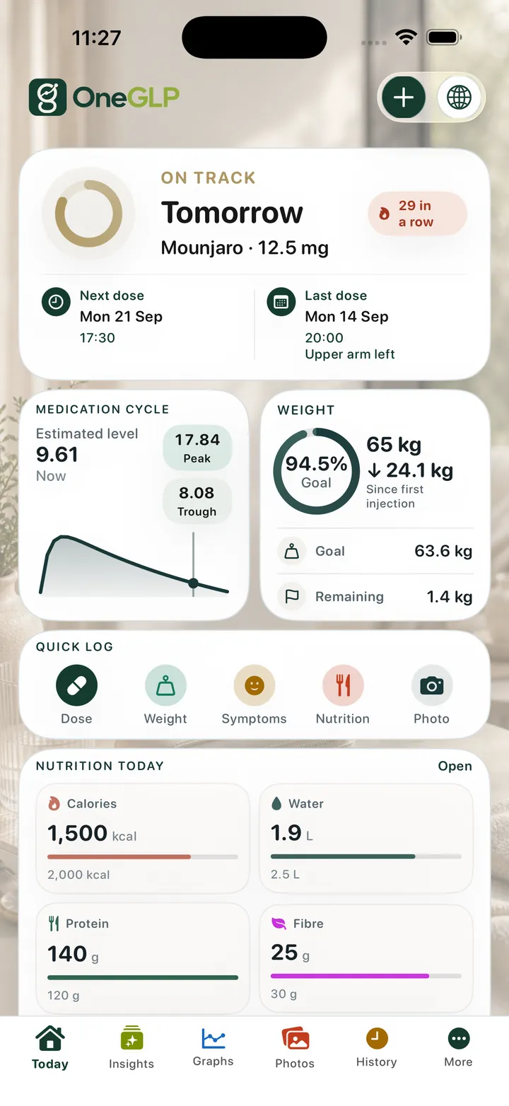 OneGLP: See your next dose, weight and daily records.